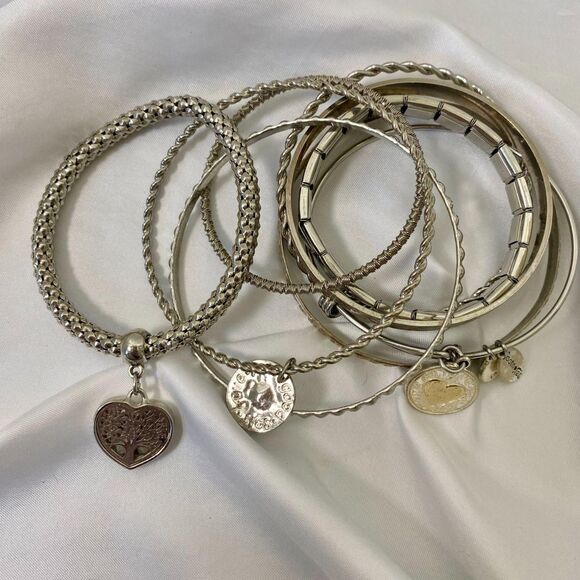 Chunky Vintage Silver Tone Bracelet Cuff And Rings Jewelry Stack Lot - Picture 2 of 8